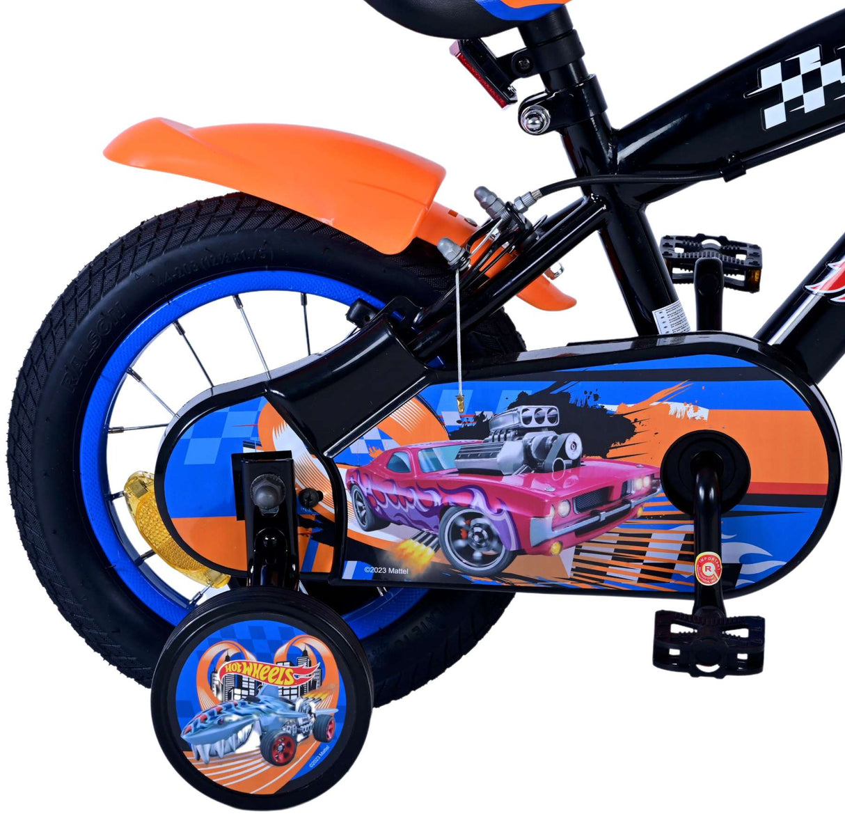 Hot Wheels Kinderfiets - Jongens 12 inch - Zwart Oranje Blauw - Twee handremmen