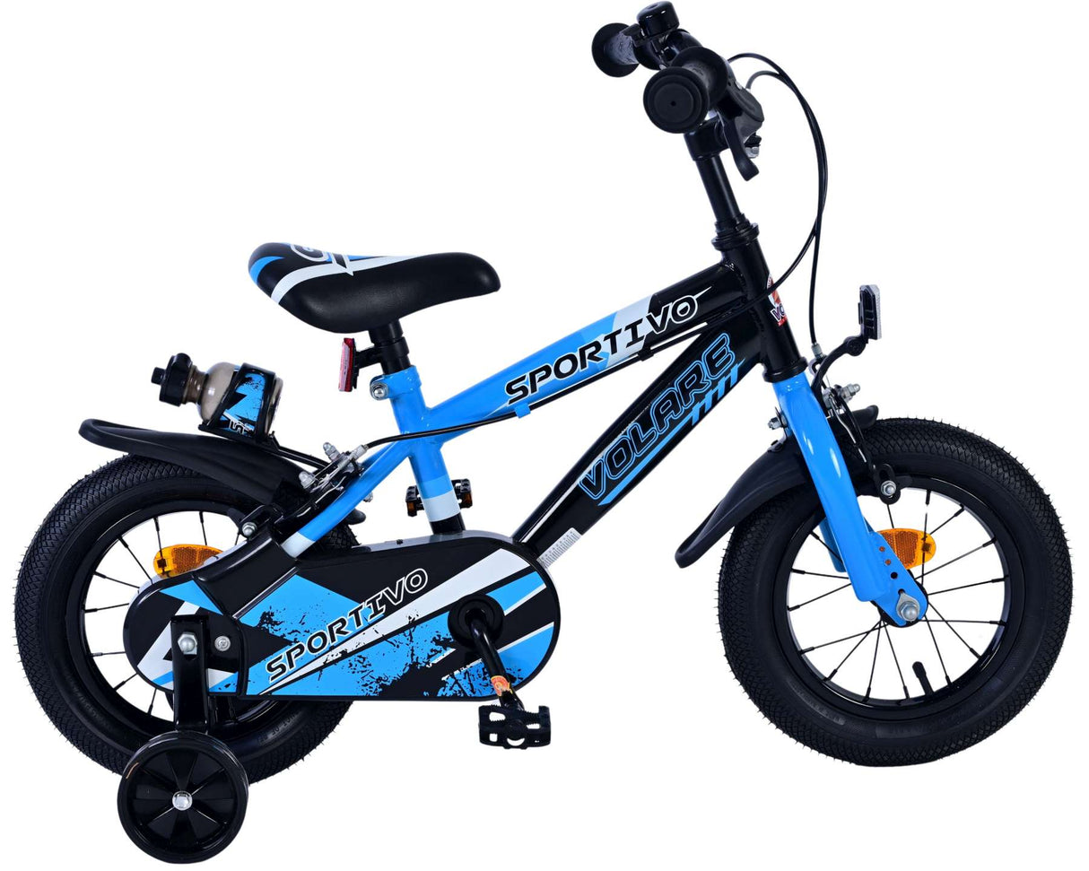 Volare Sportivo Kinderfiets - Jongens 12 inch - Blauw Zwart - Twee Handremmen
