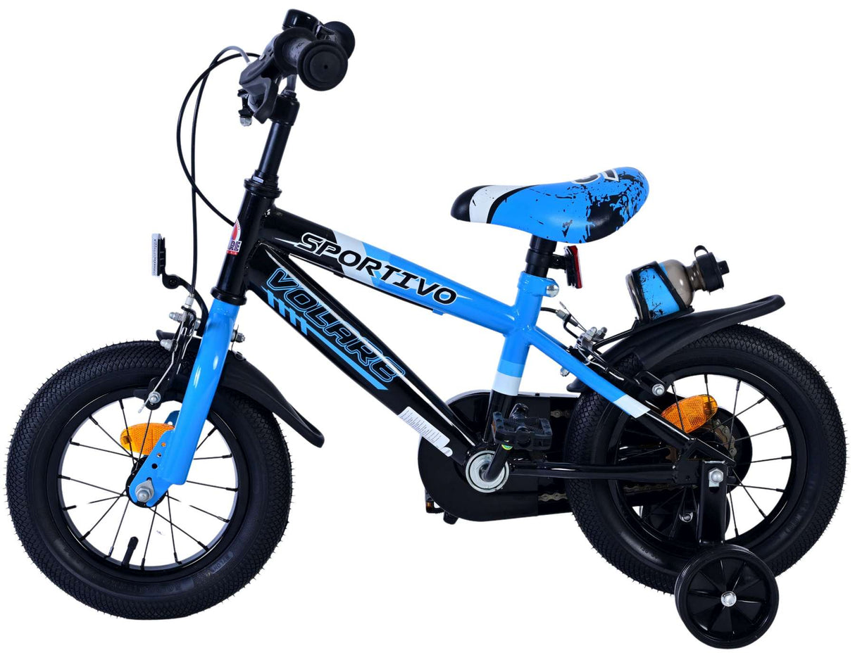 Volare Sportivo Kinderfiets - Jongens 12 inch - Blauw Zwart - Twee Handremmen