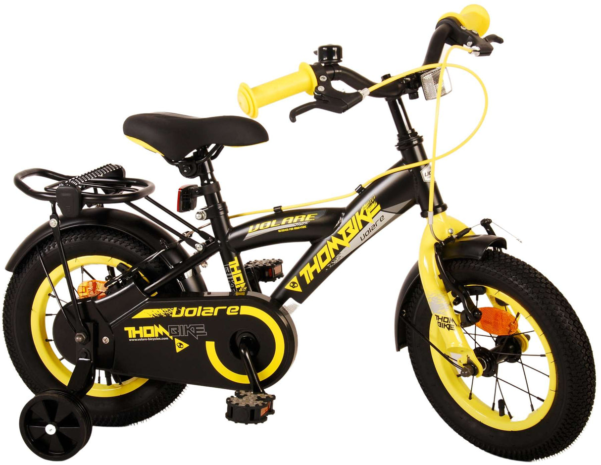 Volare Thombike Kinderfiets - Jongens 12 inch - Zwart Geel - Twee Handremmen